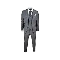 costume homme laine mélangée gris 3 pièces gilet veston croisé en tweed style british gentleman années 20