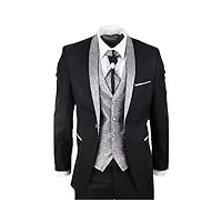 costume homme 4 pièces pour mariage marié col châle style vintage noir argenté coupe ajustée