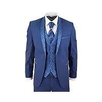costume homme 4 pièces pour mariage marié col châle style vintage bleu coupe ajustée