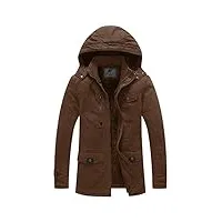 wenven homme veste d'hiver en coton à capuche amovible manteau zippés veste à doublure polaire sherpa chaude parka style militaire casual marron xl