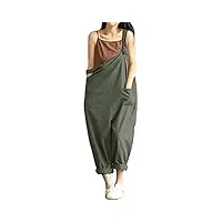 femmes casual coton lin plus la taille salopette baggy jambe large lâche barboteuses combinaison - vert - taille s