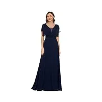 ever-pretty robe de bal soirée col en v  sans manche taille empire a-line mousseline de soie femme bleu marine 36