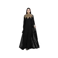 aniiq femmes dubaï kaftan farasha caftan longue robe maxi manches longues ethnique, nuptiale, soirée, fête, robe avec Écharpe gratuite, couleur-noir, taille-gratuit
