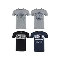 mustang lot de 4 t-shirts pour homme avec imprimé sur le devant et col rond – mélange de couleurs bleu et noir - multicolore - xx-large