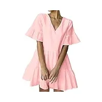 fancyinn robe courte femme ourlet à volants lin casual robe patineus rose s