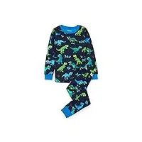 hatley girl's organic cotton long sleeve printed pyjama sets ensemble, bleu (sharptooth rex 400), 5 ans garçon