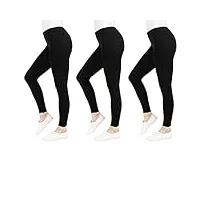 fm london (3-pack) leggings décontractés extra chauds pour femmes | noir l (12-14)