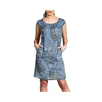 caspar skl022 robe d'été pour femme en lin imprimé paisley jusqu'à la taille 52, couleur:bleu jeans, taille:3xl - fr48