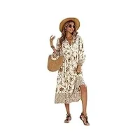 r.vivimos femmes robe de plage à manches longues à imprimé bohème chic décontracté robe élégante longue midi robe de vacances(xl,white)