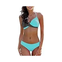 chechury maillot de bain 2 pièces femmes sexy tie-dyed ensembles bikini push up rembourré amincissant triangle bas swimwear - b-bleu - l