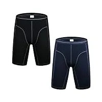 nuofengkudu lot pack de 2 boxers longs coton sport culotte sans couture confortable elasticité caleçons sous-vêtements (bleu/noir) grande taille 4xl