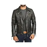 a1 fashion goods hommes cuir véritable style de motard veste cru noir deux tons coupe slim manteau de designer max (xl - eu 52)