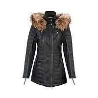 infinity leather veste parka femme en cuir noir trench manteaut À capuche amovible et matelassé 5xl
