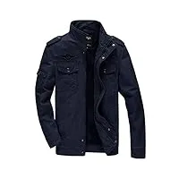 kefitevd hommes printemps militaire blousons bomber veste travail veste classique zip manches longues coton jacket bleu marin