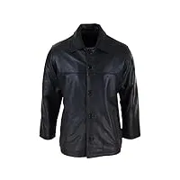 veste décontractée homme cuir véritable boutonné mi-longueur marron noir classique - noir xl