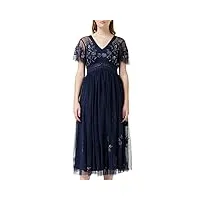 frock and frill iva embroidered v neck midi dress robe de soirée, bleu (navy #000080), 40 (taille fabricant: 12) femme