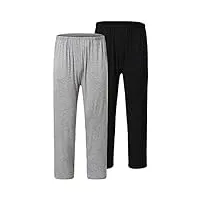 jinshi bas de pyjama vêtements de nuit homme Élastique pantalon long doux modal avec poches lot de 2-noir/gris clair xx-large