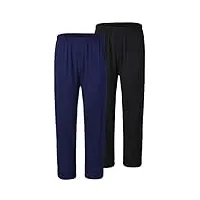 jinshi bas de pyjama vêtements de nuit homme Élastique pantalon long doux modal avec poches lot de 2-noir/marine large