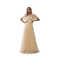 ever-pretty robe de bal col rond manches courtes taille empire a-line tulle longue femme or 46