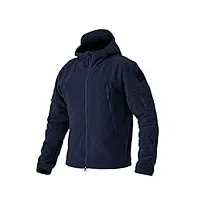 eklentson homme veste zippé à capuche militaire polaire coupe-vent voyage camping randonnée chasse tactique hiver manteaux avec zippées poches - bleu marin - m