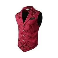 vatpave gilet de costume victorien steampunk gothique pour homme, rouge bordeaux/blanc, s
