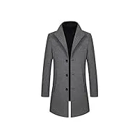 allthemen manteau homme hiver long trench coat slim outerwear couleur unie coat en laine,802 gris clair,xl