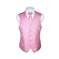 hisdern hommes paisley wedding party gilet cravate poche carre mouchoir jacquard gilet costume ensemble ruban rose