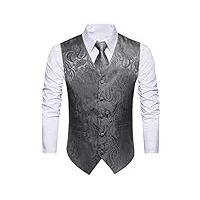 hisdern hommes paisley wedding party gilet cravate poche carre mouchoir jacquard gilet costume set sliver gris