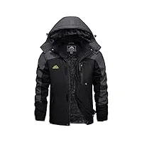 kefitevd vestes de pluie en polaire d'hiver pour hommes vestes de ski escalade manteaux multi-poches avec capuche, noir et gris, 3xl