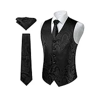 enlision ensemble de gilet et cravate en jacquard floral paisley pour hommes et ensemble de costume de gilet de poche noir-2 l