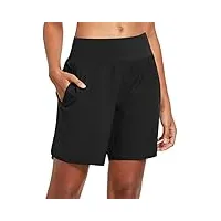 baleaf short sport femme running taille haute short fitness femme respirant avec 4 poches pour surf volley ball tennis randonnee gym yoga-noir-m
