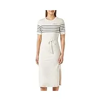 tommy hilfiger robe t-shirt femme coton, blanc (breton stripes w white/desert sky), l