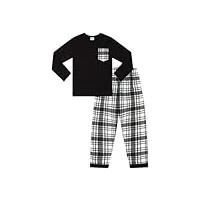 thepyjamafactory pyjama long à carreaux écossais noir et blanc pour enfants, noir , 15-16 ans