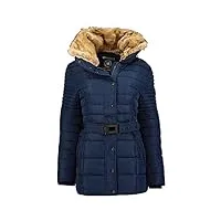 geographical norway bellena - grande parka pour femme - manteau hiver chaud - manches longues et col en fourrure synthétique - jacket dame tissu resistant (navy/xxl)