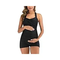 eastelegant maillot de bain une pièce rétro halter avec boyleg grossesse(noir,large)