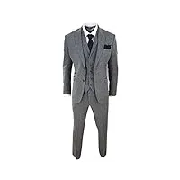 costume 3 pièces homme laine mélangée tweed à chevrons gris foncé formel classique années 20