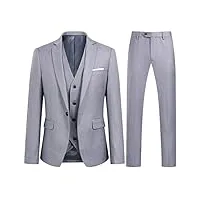 allthemen costume homme 3 pièces mariage slim fit smoking costumes couleur pure formel veste gilet et pantalon gris clair l