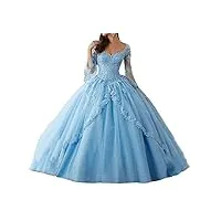 jaeden robe de bal manche longue robe de soirée longue robe de mariée robe de quinceanera v-cou bleu eur50