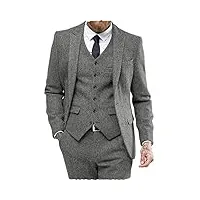 aesido costume classique pour homme 3 pièces en laine, tweed à chevrons, smoking, mariage, mariage, blouson, pantalon - gris - l
