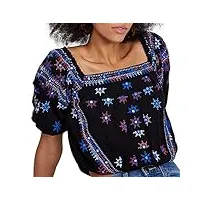 free people aurora embroidered blouson top black size x-small