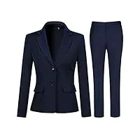 yynuda tailleur 2 pièces femme travail décontracté bureau blazer pantalon deux boutons costumes de veste formelle bleu s