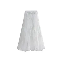 geagodelia f-46572 jupe en tulle, pour femme, élégante et douce, longue jupe d'été, style vintage, tutu à volants, taille unique disponible 36, 38, 40, blanc., 38-42