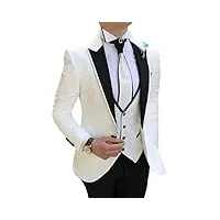 hommes 3 pièces formelle solide costume slim fit encoche revers tuxedos pour mariage marié (blazer+gilet + pantalon) - blanc - m