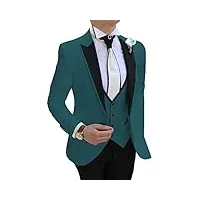 hommes 3 pièces formelle solide costume slim fit encoche revers tuxedos pour mariage marié (blazer+gilet + pantalon) - bleu - m