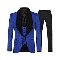 allthemen costumes pour hommes 3 pièces costume de smoking de mariage de bal hommes un bouton châle revers blazer veste+gilet+pantalon bleu xl