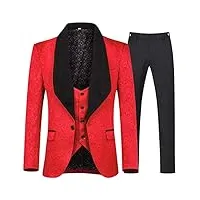 allthemen costumes pour hommes 3 pièces costume de smoking de mariage de bal hommes un bouton châle revers blazer veste+gilet+pantalon rouge xl