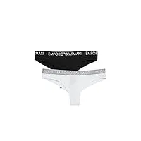 emporio armani underwear bi-pack brazilian brief iconic cotton sous-vêtement, white/black, s femme