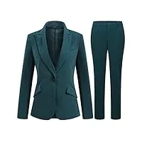 yynuda tailleur femme 2 pièces formel blazer ensemble pantalon elegant slim veste avec jupe poches business vert 1 m