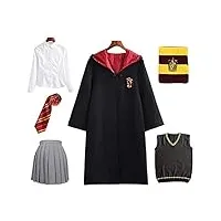 costume de cosplay hermione granger gryffondor pour enfant - cape, article de film - ensemble baguette magique, cravate, écharpe, carnaval, halloween, noir