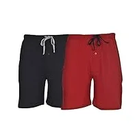 hanes lot de 2 shorts sans étiquette pour homme en jersey de coton tricoté avec cordon de serrage, rouge/noir, l